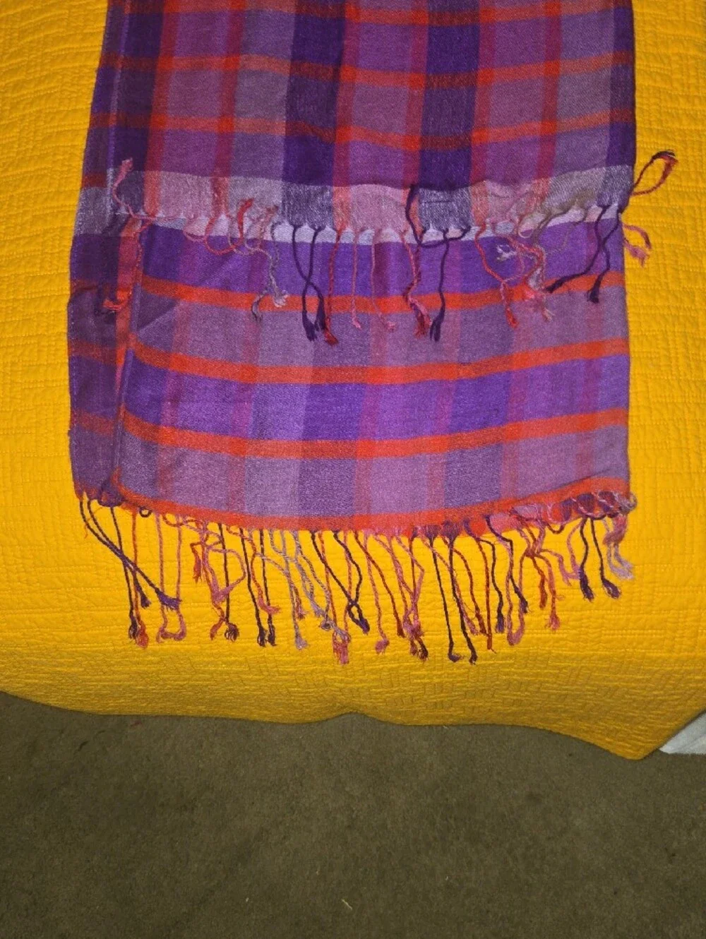 Purple and Red Plaid Fringe Scarf